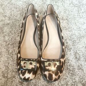 Tory Burch Gigi Block Heel Pump Calf Hair Natural Leopard 8.5